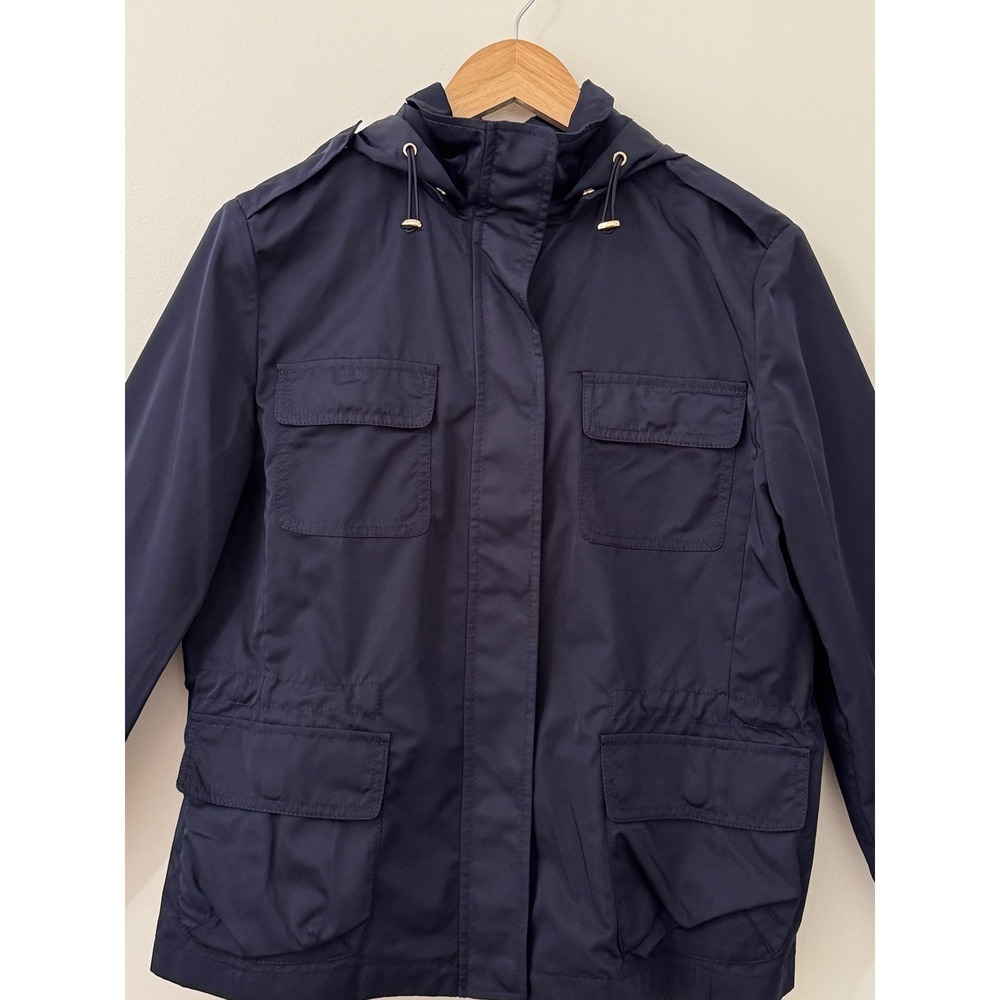 Talbots Petites Dark Navy Hooded Utility Anorak Jacket Women's 14P Lightweight - Picture 4 of 11